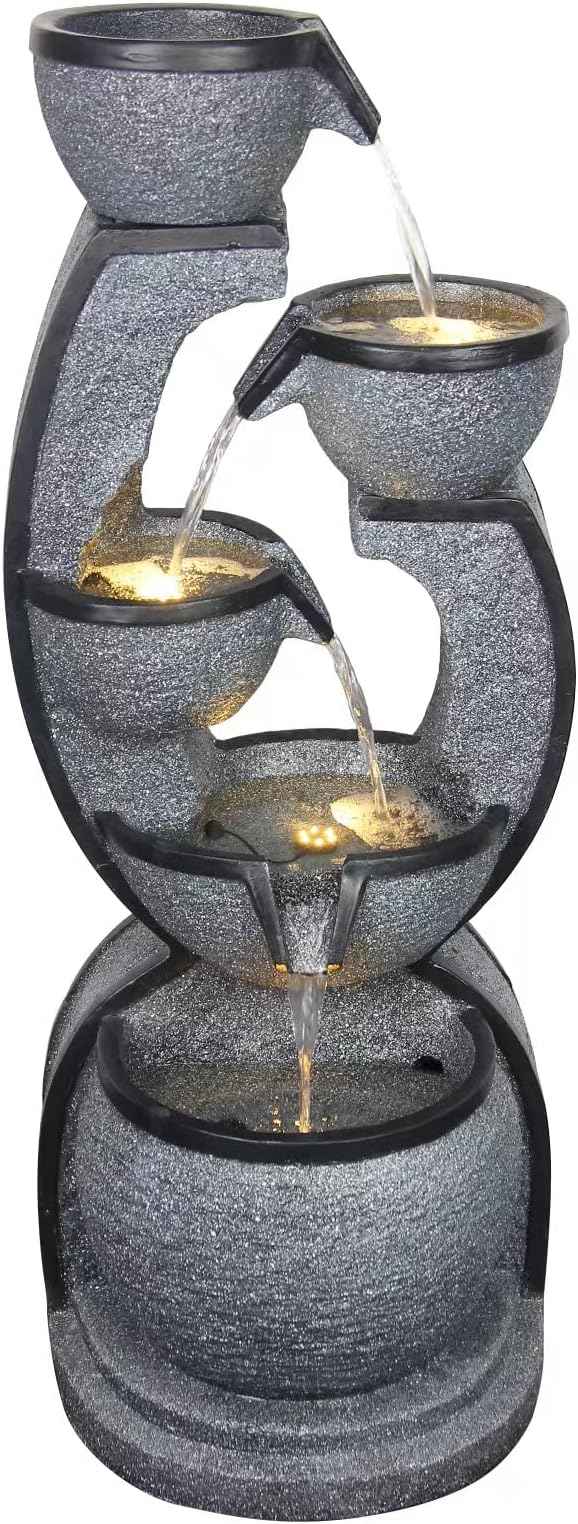 Water Fountain Outdoor 37.4''H Modern Garden Fountains Decor with LED Lighting Resin Indoor Waterfall for Garden, Floor Patio, Deck, Porch, Backyard and Home Art Decor