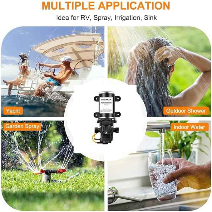 CAMPLUX DC 12V Water Pump, Self-Priming, 1.6 GPM Diaphragm Pump 65 PSI for RV Marine Yacht Camping