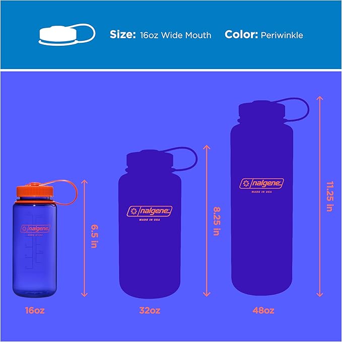 Nalgene 16 oz Wide Mouth Water Bottle | BPA-Free, Durable & Leak Proof, Lightweight Travel Bottle, Fits in Cupholders, Periwinkle