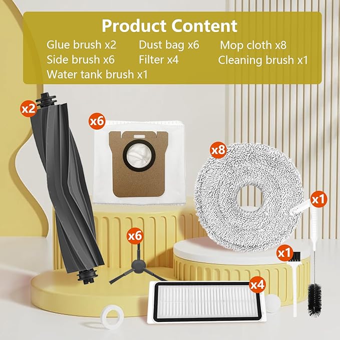 Yivy 28PCS Replacement Parts for Dreame L20 Ultra/L20 Ultra Complete, L30 Ultra/L30 Ultra Complete, Vacuum Cleaner Accessory Kit: 2 Main Brushes, 6 Side Brushes, 4 HEPA Filters, 6 Dust Bags, 8 Wipes - AquaVibe