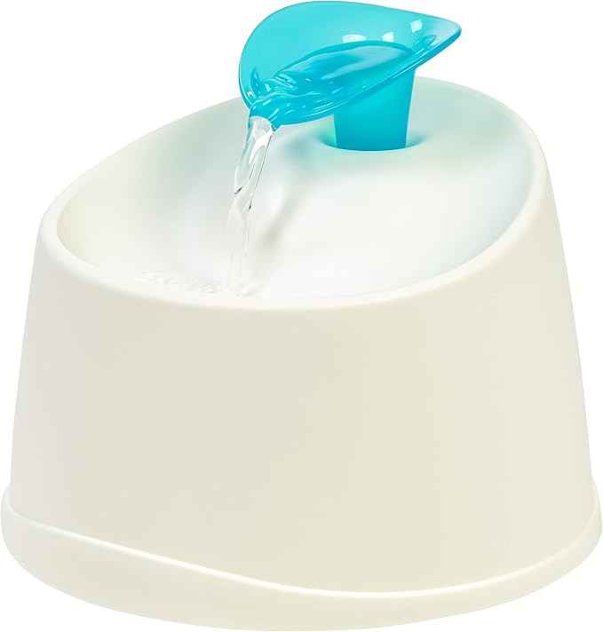 IRIS USA Cat Water Fountain, 44oz / 1.3L, Kitty Spout, Dog Fountain Water Bowl, Silent and Replaceable Charcoal Filter, White/Blue