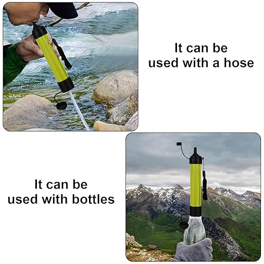 Water Filter Camping, Personal Backpacking Water Filter Straw Portable for Hiking Travels (Green)