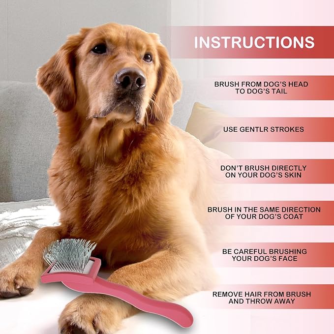 Dog Slicker Brush for Golden Doodle Grooming Kit - Dematting Brushes for Goldendoodles, Labradoodles, Poodles - Pet Hair Brush for Short & Medium Haired Dogs - Small (Red) - AquaVibe