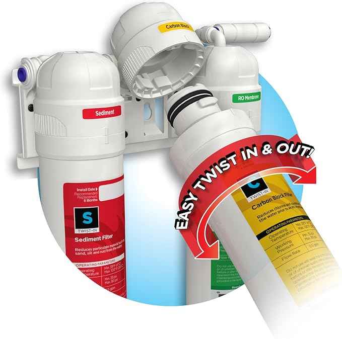 AQUATICLIFE Twist-in 100 GPD 4-Stage Ro Unit (Sediment, Carbon Block, Membrane, Deionization)
