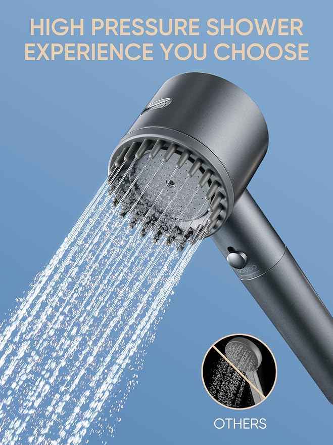 Cobbe Ion Drops Filtered Shower Head with Handheld, High Pressure 4+1 Spray Mode Showerhead with Filters, Built-in Power Wash for Hard Water - Remove Chlorine - Reduces Dry Itchy Skin, Matte Gray