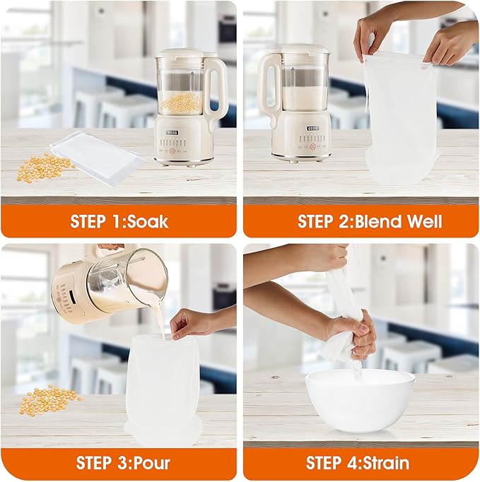 4 Pack Nylon Nut Milk Bag 14 × 10 Inches Fine Mesh Cheese Cloth Multiple Usage Reusable Food Strainer Professional Cold Brew Filter for Straining Juice Coffee Yogurt Tea (Nylon, 14×10 In)