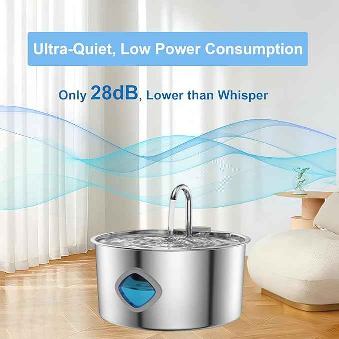 Water Fountain for Cats, with 2 Filters - Silent Pump, Dog & Cat Water Fountains, 3.2L / 108oz with Water Window (Water Fountain + Filter * 2)