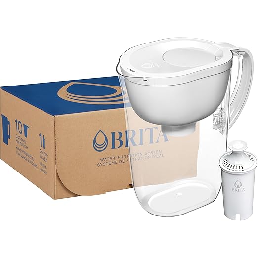 Brita Large Water Filter Pitcher for Tap and Drinking Water with SmartLight Change Indicator, Includes 1 Standard Filter, BPA-Free, Lasts 2 Months, 10-Cup Capacity, Bright White