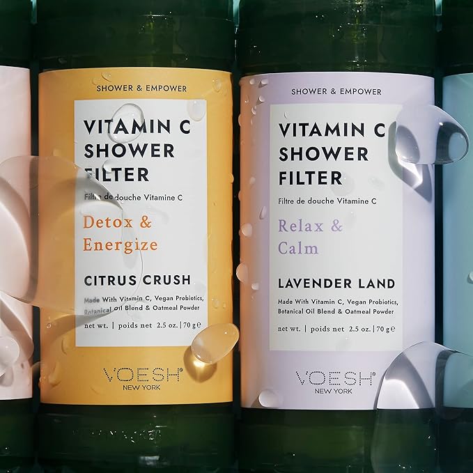 VOESH Vitamin C Shower Filter Duo, Citrus Crush, Shower Aromatherapy, Water Purifier, Water Softener, Vegan Probiotics, Spa Shower Head, Water Filter, Shower Self-Care