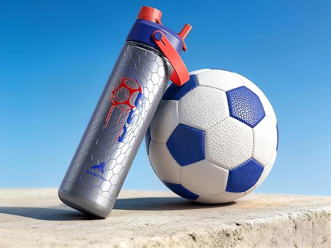 POWCAN 26 oz Insulated Water Bottle with 2-in-1 Straw and Spout Lid, Keep Cold 24H, Leak-Proof, Fits in Car Cup Holder, Stainless Steel Water Bottle for Soccer Lovers, and Sports Fans (NetBreaker USA)