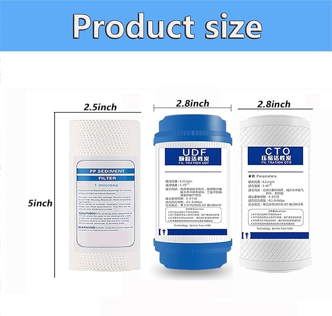 5''×2.5'' Replacement 20 sets filters， Sediment, UDF, CTO Carbon Block, for 3 Stage Whole House Filtration System