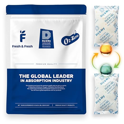 Dry & Dry 100 Gram [50 Packets] Orange Indicating Silica Gel Packets Desiccants - Food Safe Silica Packs, Silica Gel, Silica Packets, Desiccant Packs for Food Storage