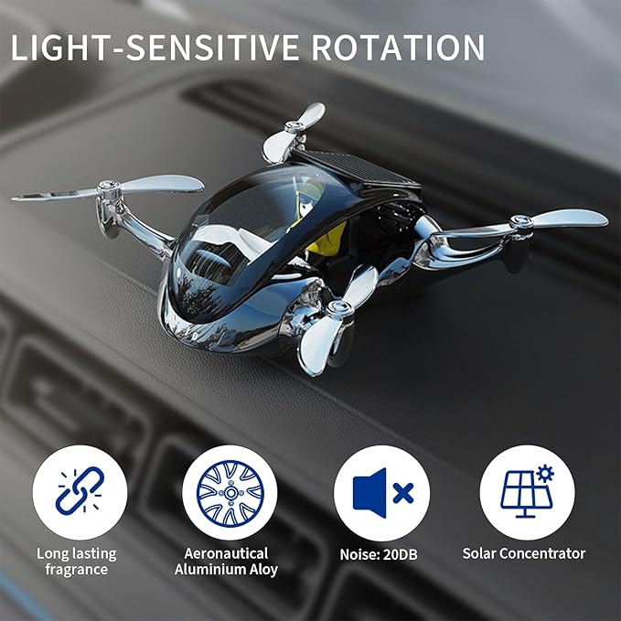 Car Air Freshener, Drone Solar Energy Rotating Aromatherapy Al Alloy Diffuser,Long-Lasting Fragrance, Interior Decoration Accessories Diffuser for Car and Home（Sliver）