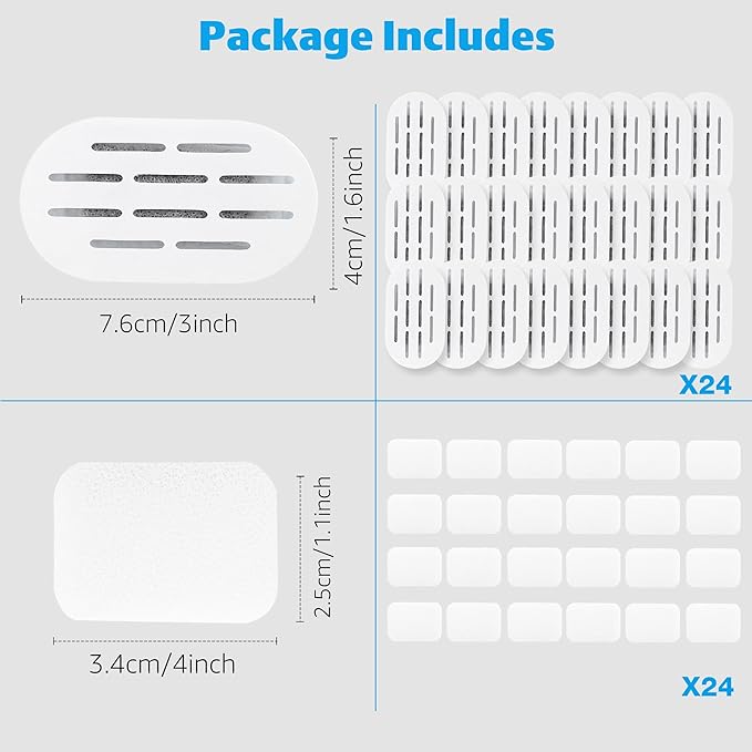 Ceramic Cat Water Fountain Filters, 24 Pack Replacement Filters & 24 Pack Replacement Pre-Filter Sponges Set for MISFANS and Other Ceramic Pet Fountain Water Dispenser