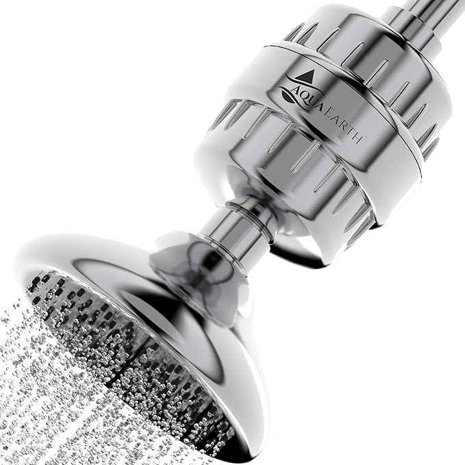 Aqua Earth 15 Stage Shower Filter 3 cartridges Included with Vitamin C Shower Filters for Hard Water Unique Coconut Shell Activated Carbon Technology