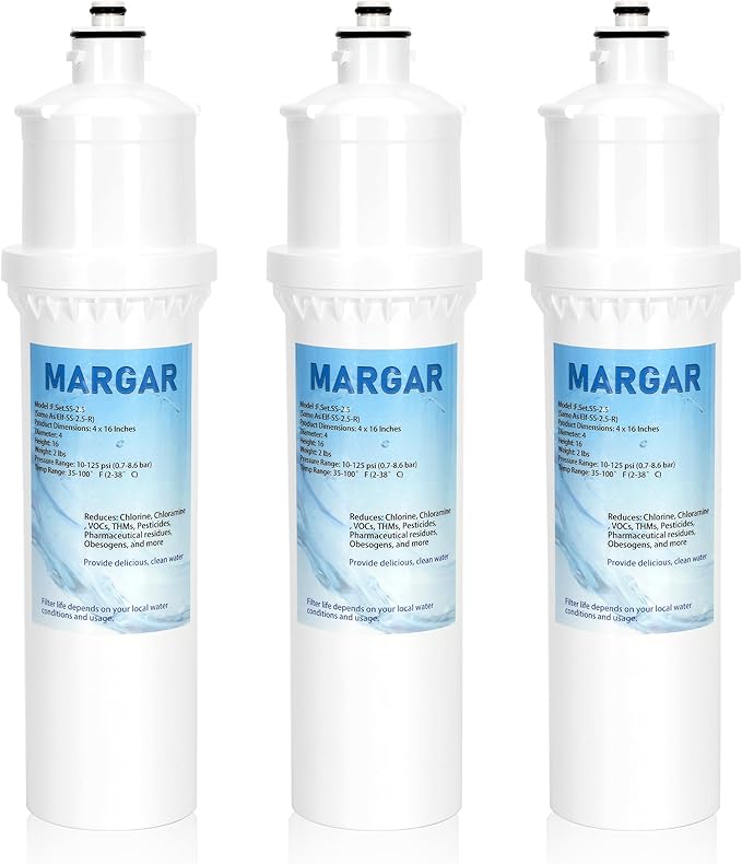 Water Filter SS-2.5, Replacement for Max Flow® Water Filter SS-2.5, F.SET.SS-2.5 Filter Reduces Chlorine, Compatible with EWS® SS-2.5 Water Unit, Installs Directly On Faucet, 10,000 Gallons (3-PACK)