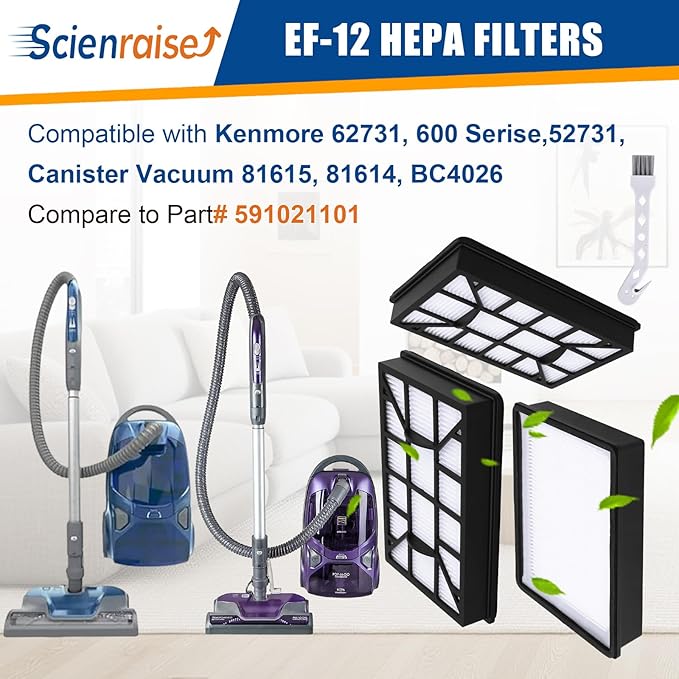 3 Pack EF-12 HEPA Media Vacuum Cleaner Exhaust Air Filter Compatible with Kenmore 62731 52731 Canister Vacuum 81615 81614 BC4026, Part# 591021101 - AquaVibe