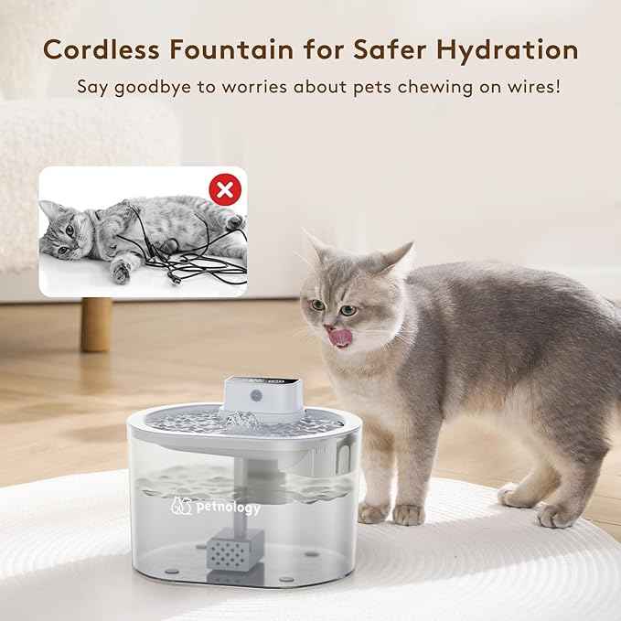 Wireless Cat Water Fountain, 84oz/2.5L Battery-Operated Automatic Cat Water Dispenser with Motion Sensor, BPA-Free Cordless Water Fountain for Pet Small Dog – Ideal for Indoor Use