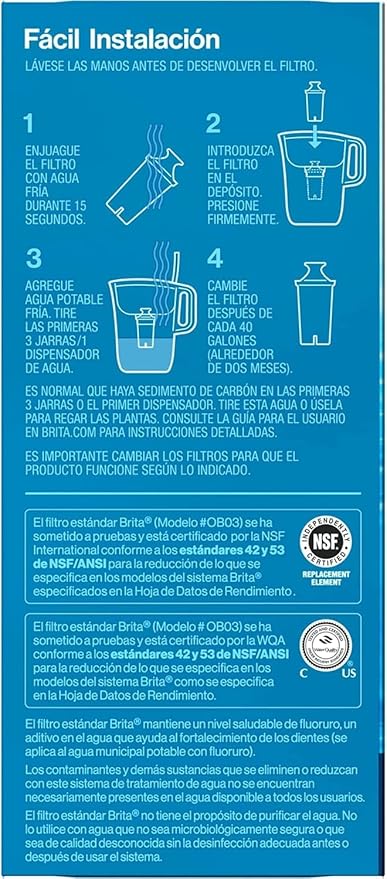 Brita Standard Water Filter for Pitchers and Dispensers, BPA-Free, Reduces Copper, Cadmium and Mercury Impurities, Lasts Two Months or 40 Gallons, Includes 3 Filters for Pitchers