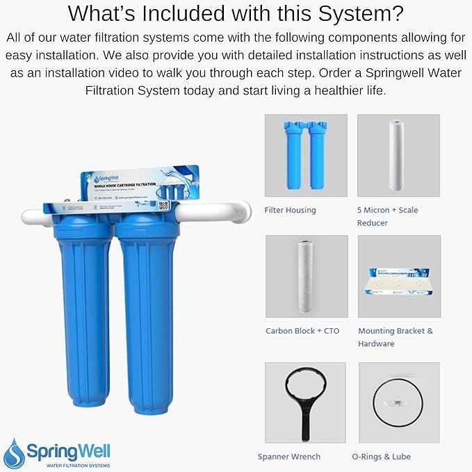 SpringWell Whole House Water Filter Cartridge System - Carbon + Sediment Filter + Salt Free Softener