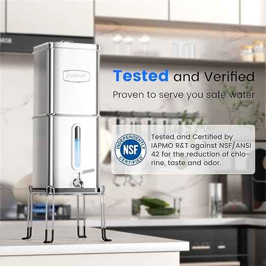 Purewell Square 2.25G Chlorine-Free Gravity Water Filter System with Water Level Window & Smart Timer, 3-Stage Filtration, Certified to Reduce Lead, Mercury, and Chlorine, SQ-2.25G