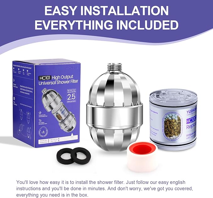 Shower Filter for Hard Water, Water Softener Showerhead Filter, Removes Chlorine and Heavy Metals, Reduces Dry Itchy Skin