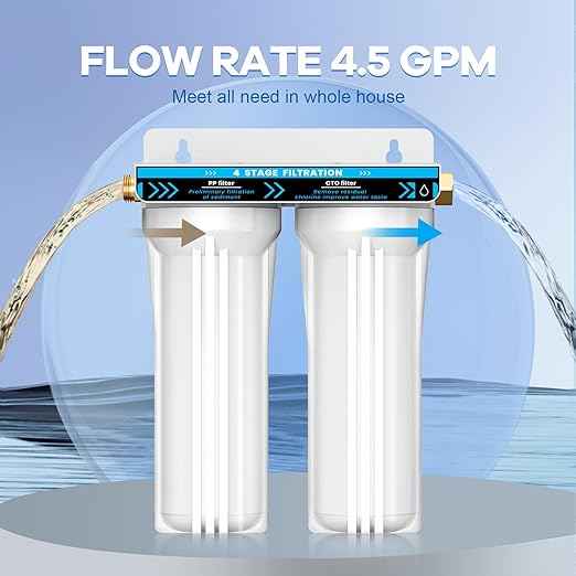 RV Dual Water Filter System, 4-Layer 2 Stage RV Water Filtration System, Removes Sediments,Chlorine,Heavy Metals, Odors, Water Filter for RV, Campers, 3/4'' Lead-Free Hose Quick Connectors
