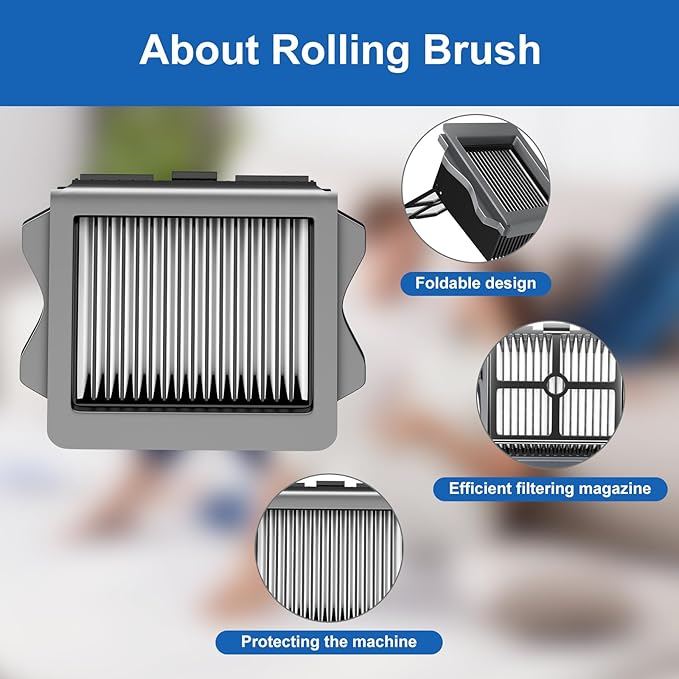 Vacuum Mop Replacement Parts Compatible with Tineco Roller Brush Replacement, Suitable with FLOOR ONE S5, FLOOR ONE S5 Pro Cordless Vacuum Cleaner, Set Includes 2 Roller Brushes and 5 Vacuum Filters - AquaVibe
