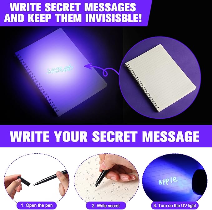 Tegeme 4 Invisible Ink Pen Set 2 Invisible Marker 2 Blacklight Flashlights with UV Black Light Markers Disappearing Ink Pen for Secret Notes Holiday Gifts Favors(21 LED)