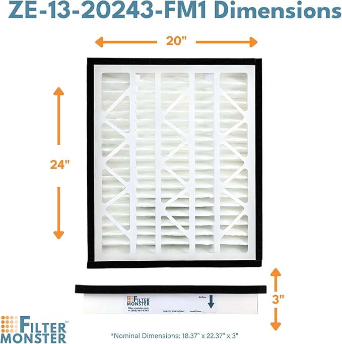 Filter-Monster - Replacement MERV 13 HEPA Filter Bundle - Compatible with Zephyr VGF Series 20x24x3 Whole Home Return Air Grille Filter, 2 Filter Replacement Bundle - AquaVibe