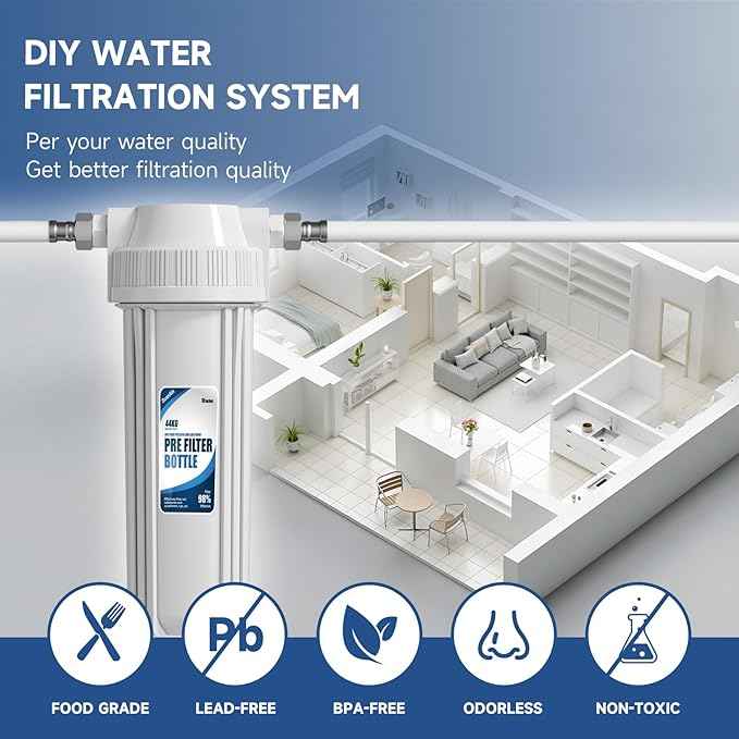 Whole House Water Filter Housing, Fit 10"x2.5" Sediment etc Filters for Well and City Water, Pre-Filtration System for Home, 3/4" Brass Port, Heavy Duty Steel Bracket, 4 Screws, Wrench, 1 Pp Cotton