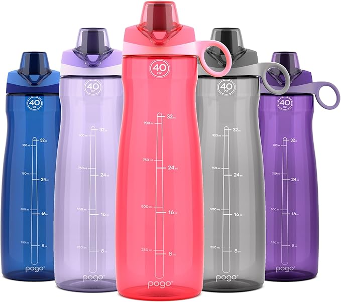Pogo BPA-Free Plastic Water Bottle with Chug Lid, Pink, 40 oz.