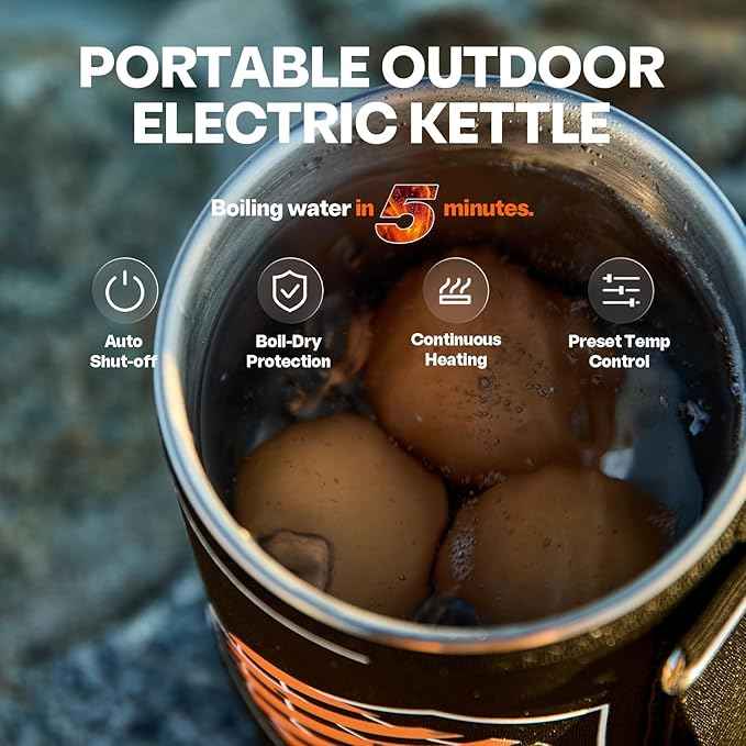 Electric Kettle, 120V Portable Water Boiler for Coffee & Tea, 304 Stainless Steel Mini Tea Kettle, 500W Fast Boiling Water with Auto Shut-Off, Camping & Travel Essentials