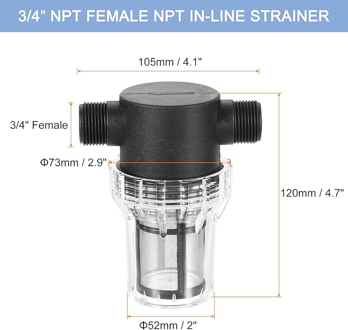 uxcell Pressure Washer Filter 3/4" NPT Female Thread, Inline Mesh Strainer Attachment, Stainless Steel Screen with Sealant Tape for Gardening Inlet Water (Size:100 Mesh) - AquaVibe