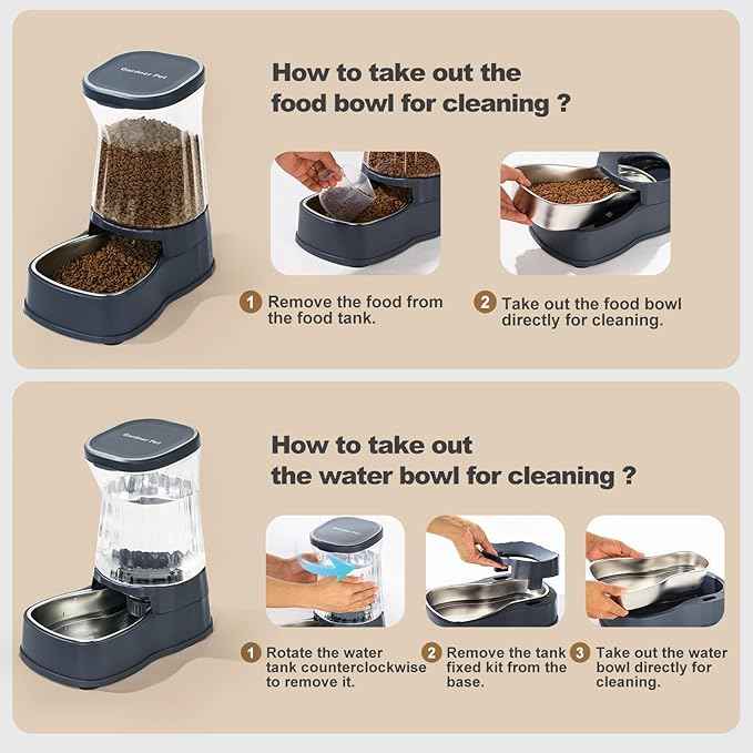 Gardner Pet Automatic Dog Water Dispenser Gravity Stainless Steel Waterer & Food Feeder Set, 100% BPA Free Large Capacity Feeding Bowls for Medium & Large-Sized Dogs Cats Other Pets -(1 Gallon x2)