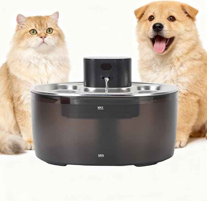 Pumpless Cat Water Fountain Stainless Steel, 108oz/3.2L Wireless Cat Dog Pet Fountain, 5000mAh Battery, Sensor, Timer and Continuous Water Modes, Suitable for Cats and Small Dogs Indoor