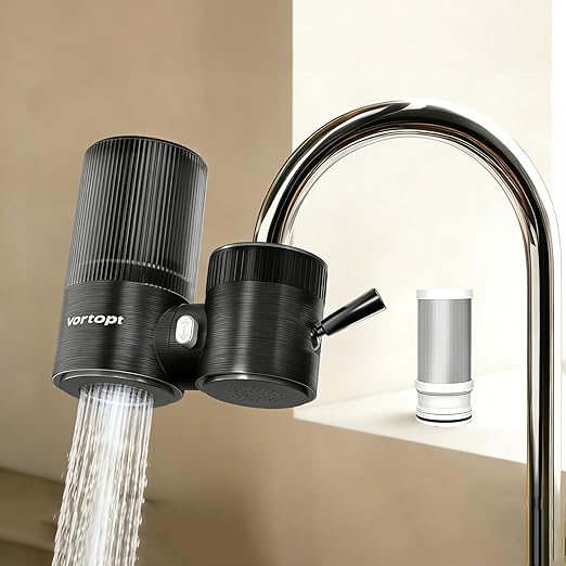Vortopt Faucet Water Filter,360° Rotary Kitchen Faucet Filter with Carbon Block Filter, 350 Gallon NSF Certified Agua Purifier,can Reduce 99% Chlorine,Improve Taste, Drinking Water Filter,T10-Black.