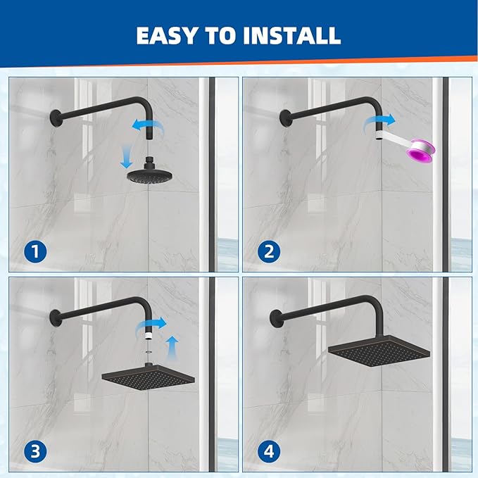 Hibbent Thickness Metal Rain Shower Head, 8 Inch High Pressure Rainfall Shower Head, Bathroom Waterfall Shower Heads, High Flow Fixed Showerheads with Adjustable Brass Ball Joint, Oil Rubbed Bronze
