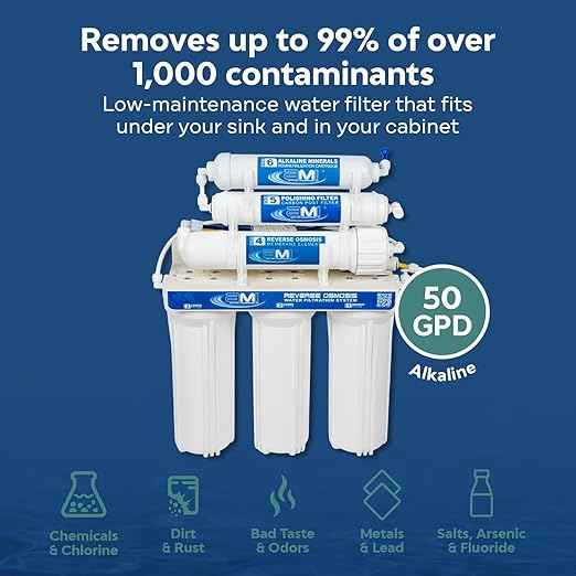 Applied Membranes Inc. 6-Stage Alkaline Under-Sink Reverse Osmosis Water Filter System, 50 Gallons per Day