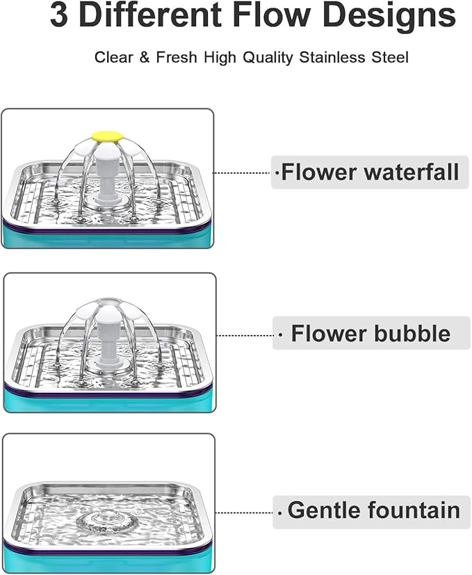Crystal Cat Water Fountain Stainless Steel, 101oz/3L Pet Fountain with LED Light for Cats and Dogs (Green)