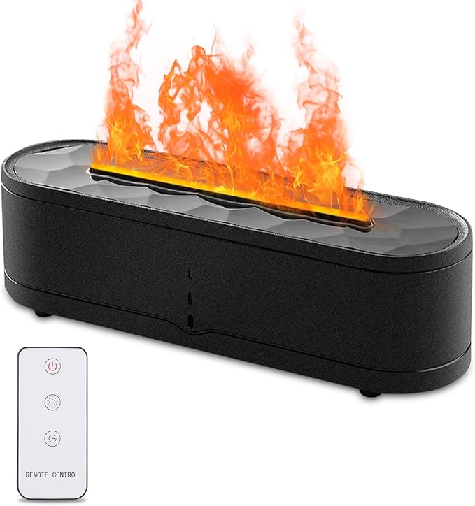 Colorful Fire Flame Humidifier: 260ml Aroma Essential Oil Spray Diffusers Ultrasonic Volcano Humidifier Noiseless with Timer Auto-Off 7 Flame Colors Cool Mist Diffusers for Home,Office,Yoga(Black)