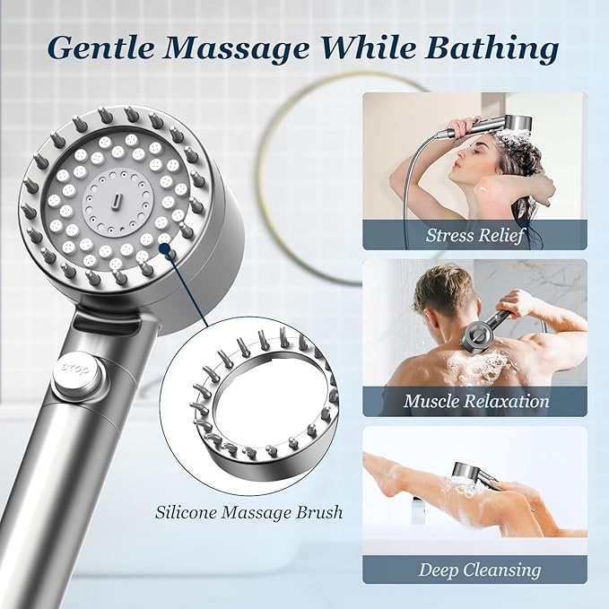 FEELSO Filtered Shower Head with Handheld, High Pressure 4 Spray Showerhead with Filters & Upgraded Anti-clog Nozzles for Hard Water -Remove Chlorine, Reduce Dry Itchy Skin -ON/OFF Switch for Pet Bath