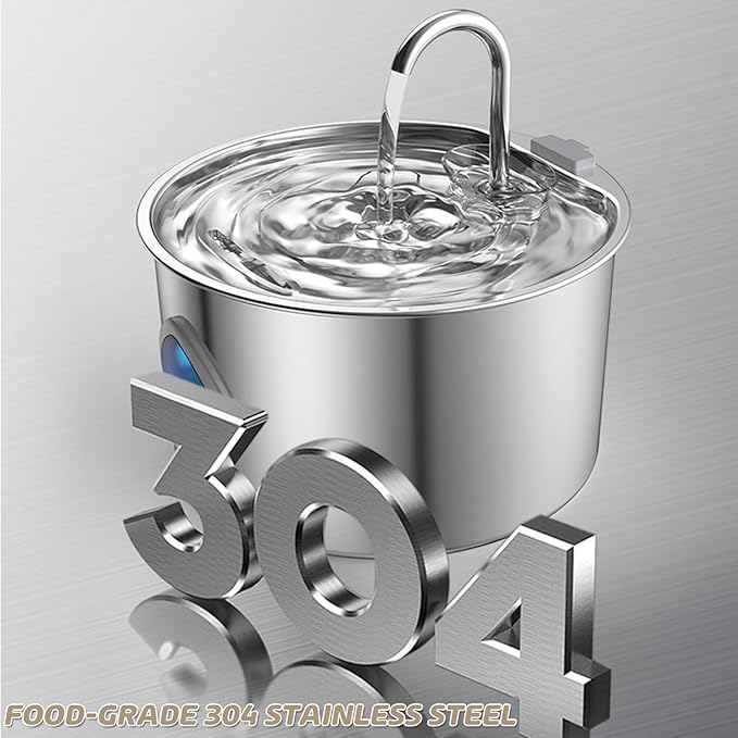Pet Water Fountain for Dogs Inside,3.2L/108oz Cat Fountains for Drinking,Quiet Stainless Steel Dog Fountain Water Bowl,Visual Water Level,Triple Filtration for Large Medium Small Breed Dogs (833)