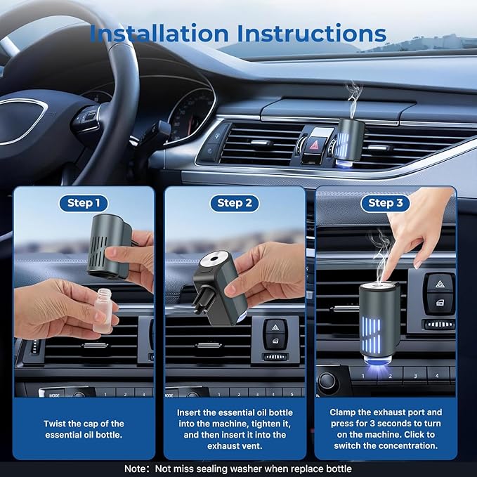 SooPii Car Air Freshener Diffuser, 3 Adjustable Spray Modes with Color Light,Upgraded Rechargeable Car Aroma Diffuser for Men Women,Long Lasting,6 Essential Oil Included,Easy Installation,Grey