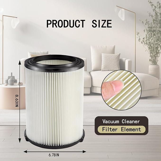 VF4000 Replacement Filter for 72947 Wet Dry Vac 5 to 20-Gallon 6-9 Gal Husky Craftsman 17816 Vacuum Compatible WD5500 WD0671 RV2400A RV2600B Washable & Reusable Replace VF4000 Filter (2 Pcs) - AquaVibe