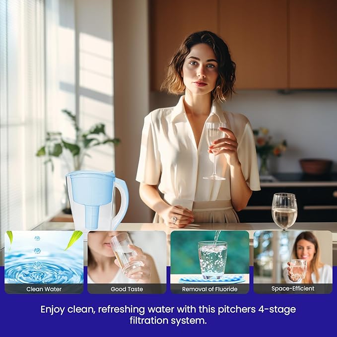 Crystal Quest Water Filter Pitcher - 12-Cup Capacity, 6-Stage Filtration, Includes 1 Long-Life Filter, BPA Free, Meets NSF Standard 42 - Filter Upto 2000 Gallons - Standard (Smart)/Blue