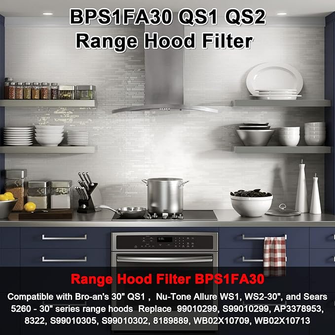 BPS1FA30 99010299 Range Hood Grease Filter 11-3/4" x 14-1/4" x 3/8" Mesh Aluminum Filter fit for B-roan QS1 30" N-utone WS1 QS2 Range Hood Replace S99010305 AP3378953-4 Pack by Fetechmate - AquaVibe