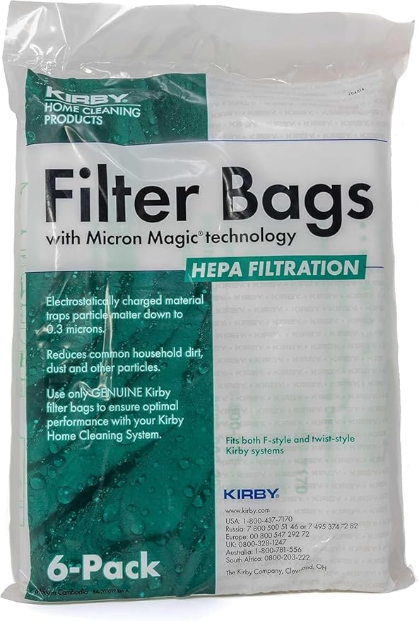 Kirby Vacuum Bundle – 6 HEPA Filter Bags (204814) + 3 OEM Belts (301291G) for F-Style & Twist-Style Upright Models - AquaVibe