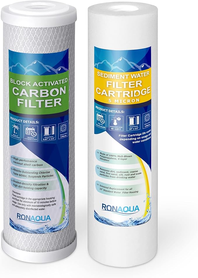 1 Standard Coconut Shell Block Carbon & 1 Four Layers of Filtration Polypropylene Sediment 5 Micron 2.5