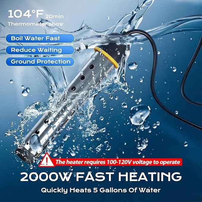Portable Shower for Camping with Immersion Water Heater, 6000mAh Rechargeable Camping Shower Pump with Intelligent LED Display, Outdoor Camp Shower Pump for Hiking, Traveling, Car Washing, Pet Bath